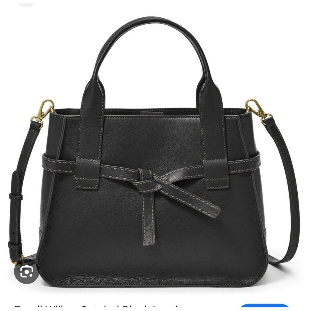 Fossil Wiley Satchel Bag Women Small Black Excellent Leather Crossbody Handbag